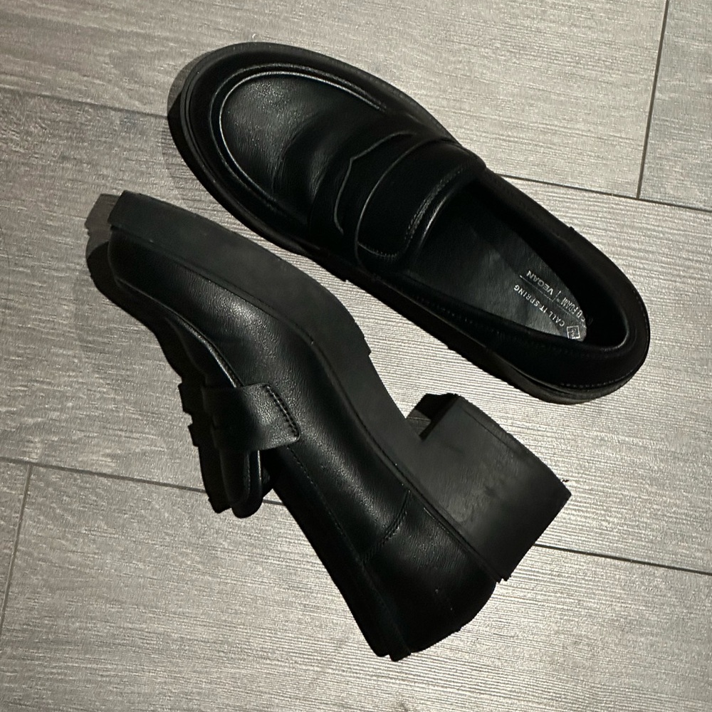 Call It Spring Black Faux Leather Chunky Platform Loafers